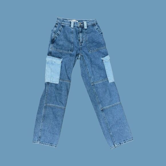 PacSun Two Toned Hi Rise Denim Cargo Jeans Size 3 23x26”  #44 - Picture 6 of 6